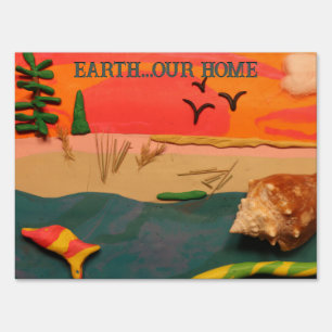 Beach Scene With Shell and Colored Clay Folk Art Sign