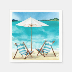 Beach Scene with two beach chairs and umbrella Napkins
