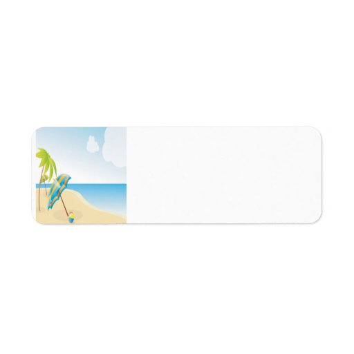 Beach Scene with Umbrella, Palm Trees & Beach Ball Label | Zazzle