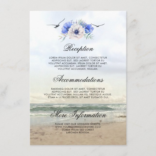 Beach Scenery Wedding Information Guest Enclosure Card (Front)