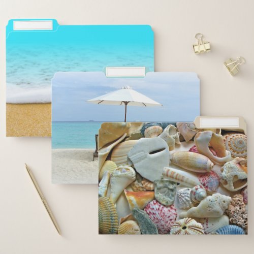 Beach Scenes Colorful Seashells Decorated Folders