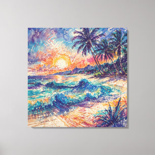 Beach Scribbles - Line Art Style Landscape Canvas Print