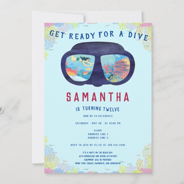 Beach Scuba Diving Snorkeling Under The Sea Life Invitation (Front)
