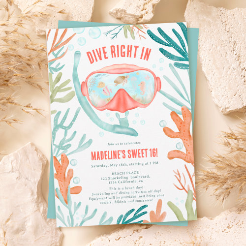Beach Scuba diving watercolor sea life Sweet 16