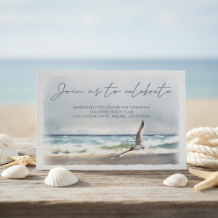 Beach Sea Bird Watercolor Wedding Reception Enclosure Card