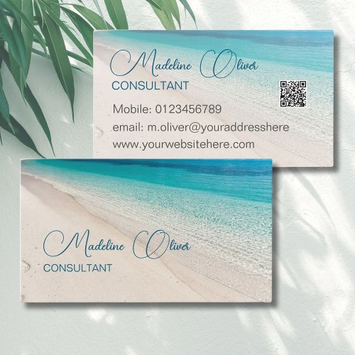 Beach Sea Calm Travel Aqua Blue QR Code Business Card