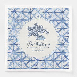 Beach Sea Coral Shibori Navy Blue Ocean Wedding Paper Dinner Napkins