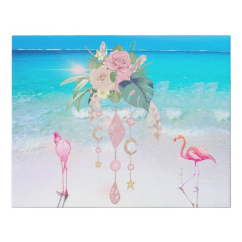 Beach Sea Flamingo Floral Jewels Pink  Faux Canvas Print