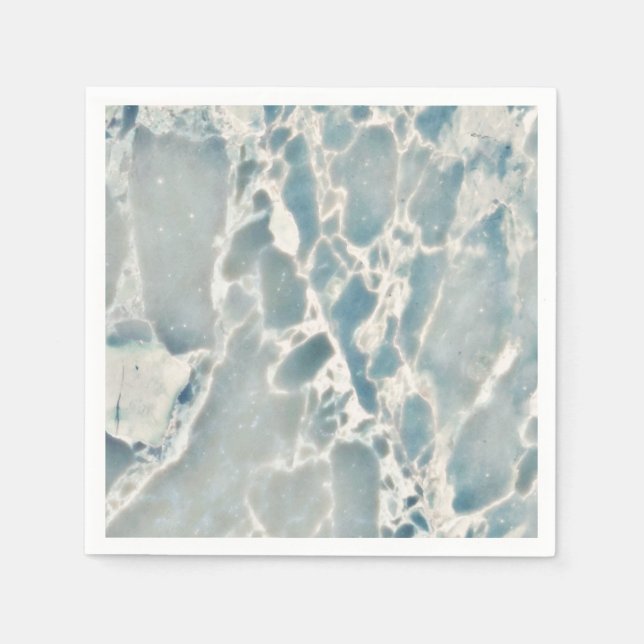 Beach Sea Glass Ocean Blues Teal & Aqua Marble Paper Napkins (Front)