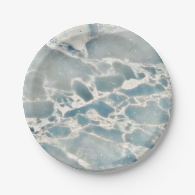 Beach Sea Glass Ocean Blues Teal Aqua Marble Paper Plates (Front)