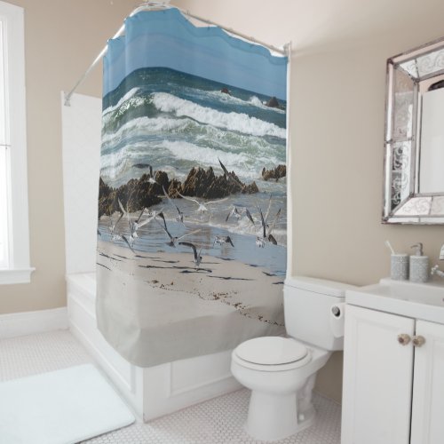 Beach Sea Sand Birds Gulls Paradise Landscape Shower Curtain