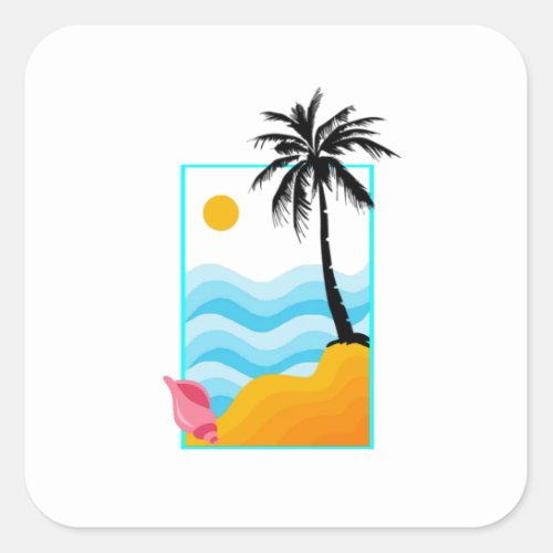 Beach Sea  sand palmtree shell Square Sticker