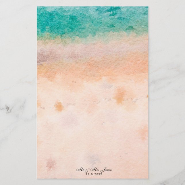 beach sea sand tropical wedding notepaper stationery (Front)