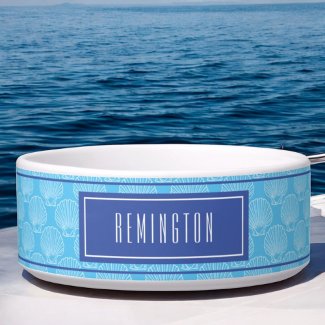 Beach Sea Shell Pattern On Blue Custom Pet Name