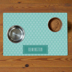 Beach Sea Shell Pattern On Green Custom Pet Name Placemat