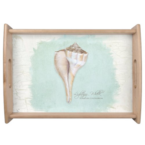 Beach Sea Shell Watercolor Blue White Nautical Serving Tray