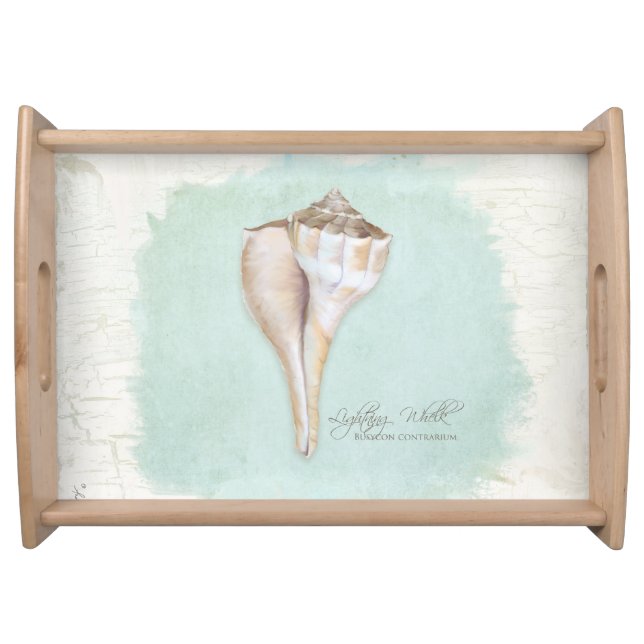 Beach Sea Shell Watercolor Blue White Nautical Serving Tray (Front)