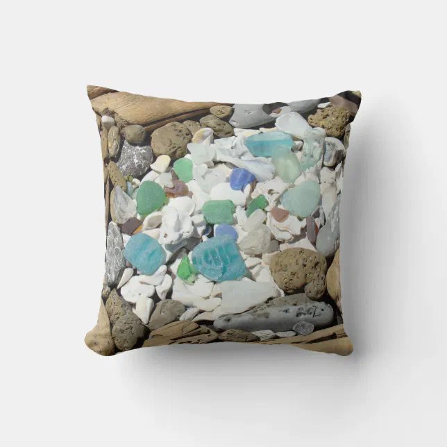 Beach Sea Shells Throw Pillows Sea Glass Fossils Zazzle