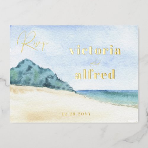 Beach Sea Shore Watercolor Wedding RSVP Postcard