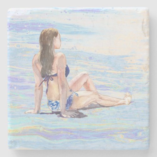  Beach Sea Shore Woman AR29 art Stone Coaster