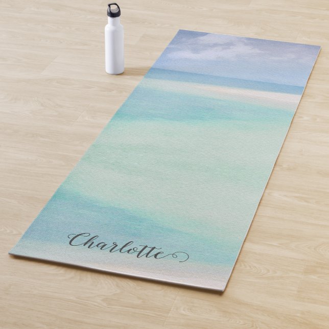 Beach Sea Sky Personalized Script Name Yoga Mat (In Situ)