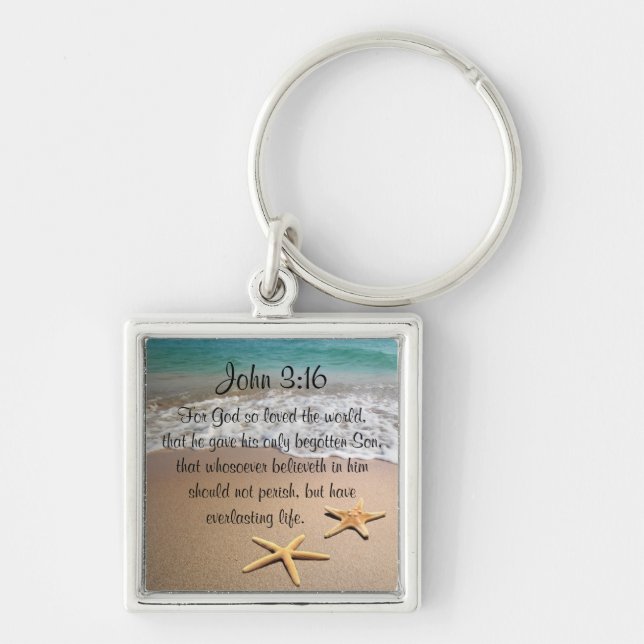 Beach Sea star Inspirational John 3:16 Bible Verse Keychain (Front)
