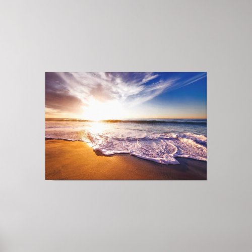 Beach Sea Sunset Sun Sunlight Sand Coast  Canvas Print