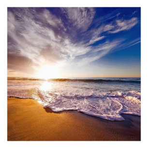 Beach Sea Sunset Sun Sunlight Sand Coast Photo Print