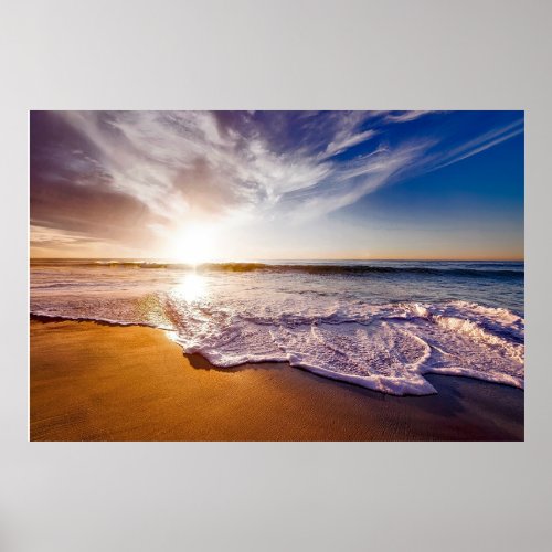 Beach Sea Sunset Sun Sunlight Sand Coast       Poster