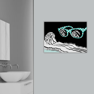 Beach Sea & Turquoise Polka Dot Glasses Bathroom Poster