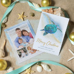 Beach Sea Turtle Coastal Merry Christmas 3 Photo Holiday Card<br><div class="desc">This coastal themed Christmas card features a watercolor turquoise blue sea turtle on an abstract beach background with a faux gold glitter sparkly wave, and gold Merry Christmas. On the back are 3 photo templates to easily personalize the cards with your favorite family photos. Check out the collection for more...</div>