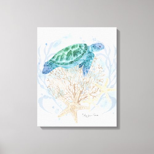 Beach Sea Turtle Coral Starfish Coastal Watercolor Canvas Print