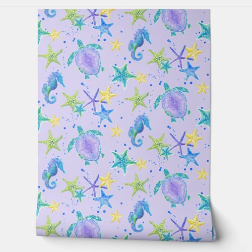 Beach Sea Turtle Lavender Starfish Seahorse Baby Wallpaper