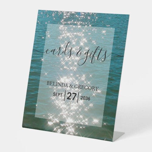 Beach Sea Water Sparkles Wedding Cards  Gifts Pedestal Sign