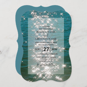 Beach Sea Water Sparkles Wedding Invitations