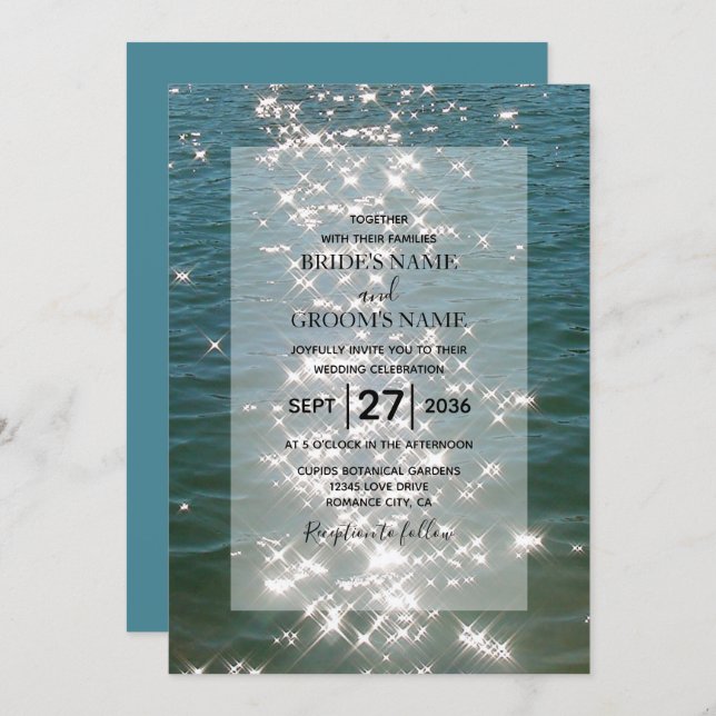 Beach Sea Water Sparkles Wedding Invitations (Front/Back)