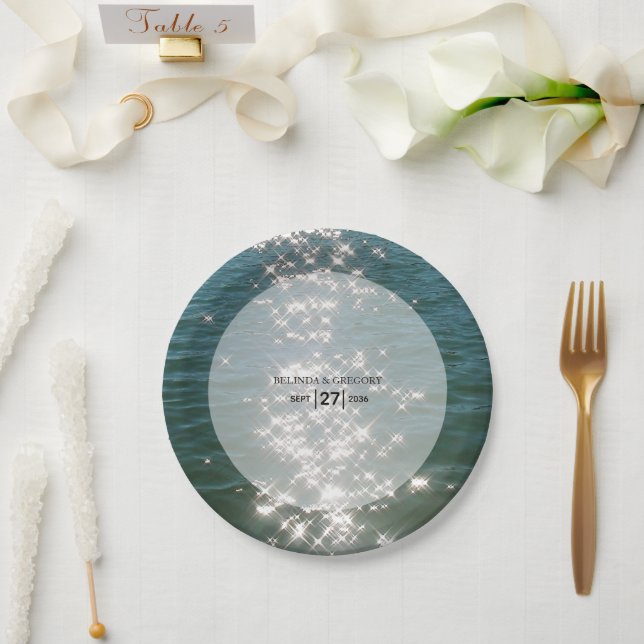 Beach Sea Water Sparkles Wedding  Paper Plates (Wedding)