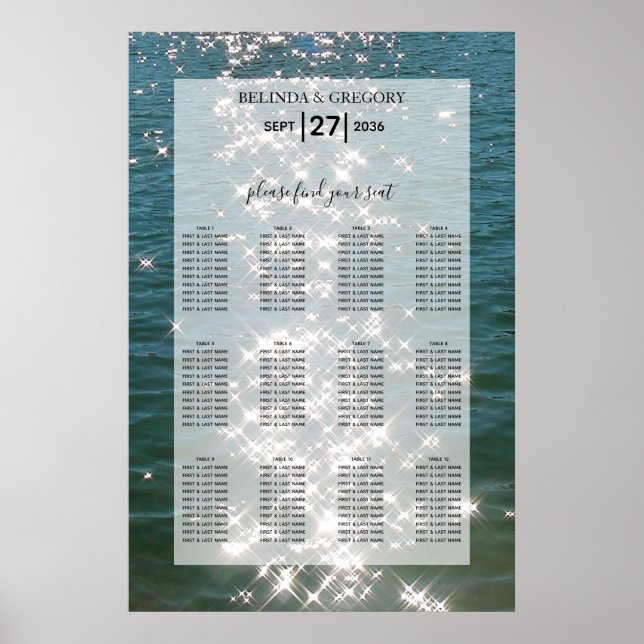 Beach Sea Water Sparkles Wedding Seating Chart (Front)