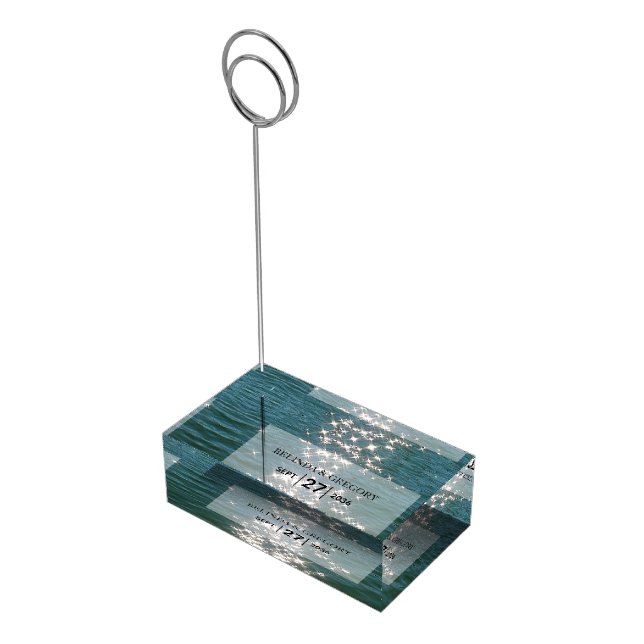 Beach Sea Water Sparkles Wedding Table Number Place Card Holder (Corner)