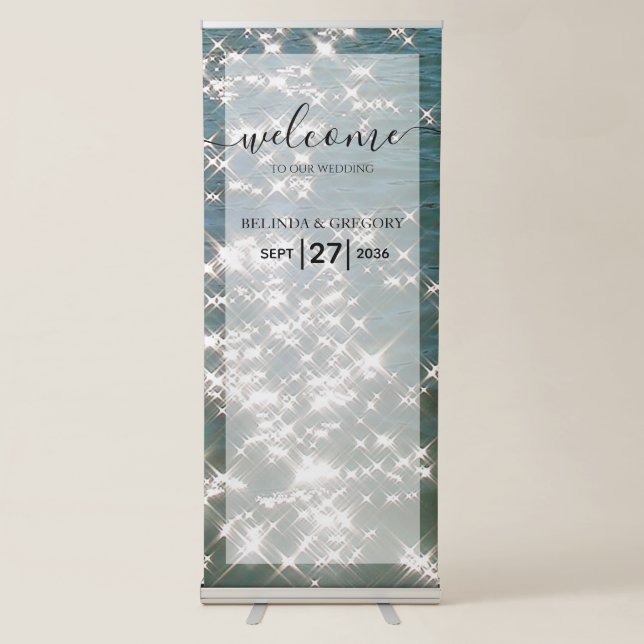 Beach Sea Water Sparkles Wedding Welcome Sign (Front)