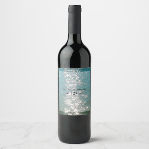 Beach Sea Water Sparkles Wedding Wine Label