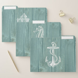 Beach Sea Wood Aqua Rustic File Folders