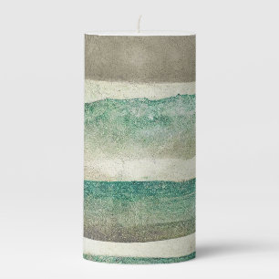 Beach Seafoam Green, Sage And Creamy Natural Sand  Pillar Candle