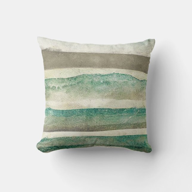 Beach Seafoam Green, Sage And Creamy Natural Sand  Throw Pillow (Front)
