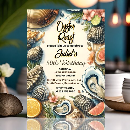 Beach Seafood pearl oyster roast 30th Birthday Invitation