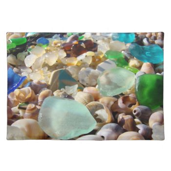 Beach Seaglass Placemats Coastal Shells Agates by NatureGiftsArt at Zazzle