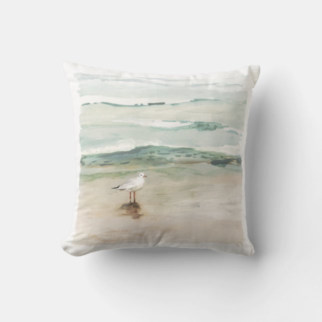 Beach Seagull Cove Throw Pillow (Front)