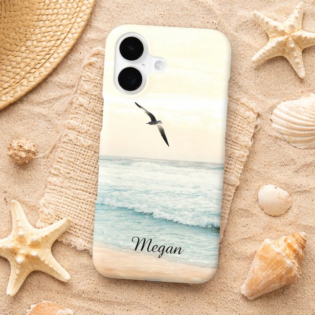 Beach Seagull Photography with Name iPhone 17  Case-Mate iPhone Case (Add your Name Coastal Beach and Seagull iPhone 17 Case)