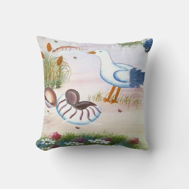 Beach Seagull Throw Pillow (Front)