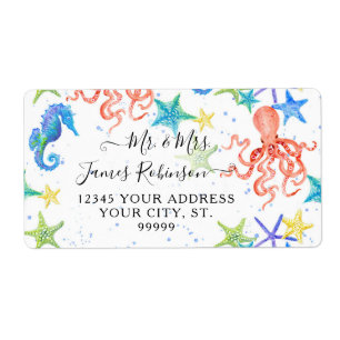 Beach Seahorse Red Octopus Starfish Baby Shower Label